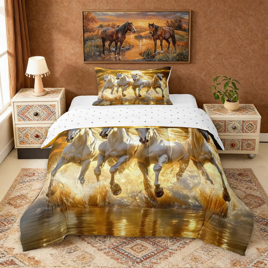 Erosebridal Galloping Horses Twin Comforter Sets, Farmhouse Animal Bedding Set