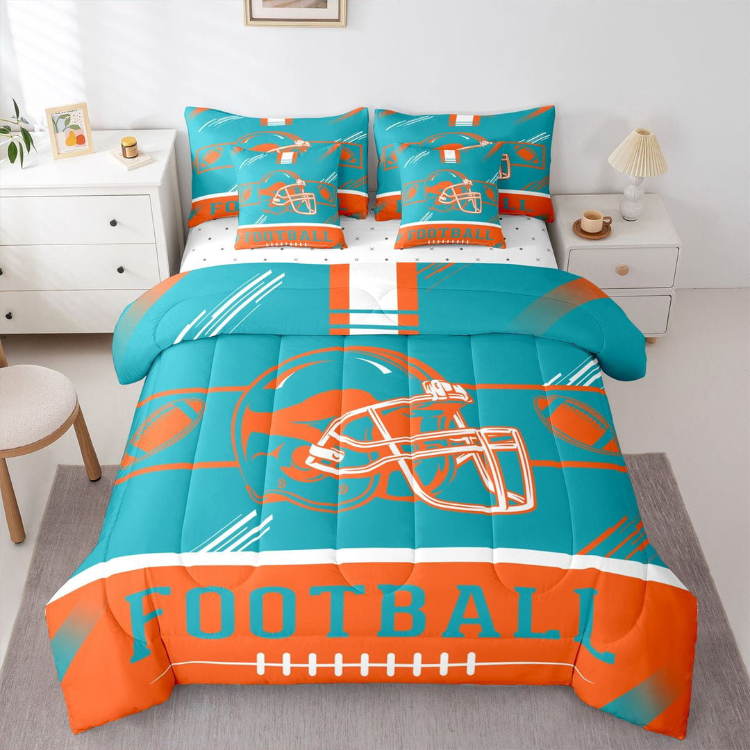 Erosebridal Sports Bedding Twin Size Teens, American Football Bedding Accessories, Blue Orange, Miami, Super Cozy 7-Piece