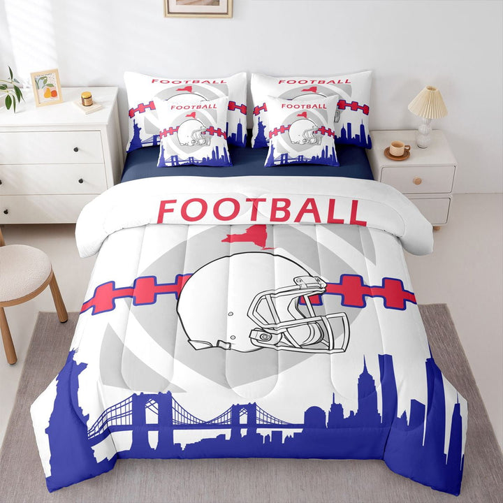 7 Pcs Comforter Set Full Size,Football Fans Bed in a Bag with Flat Sheet and Fitted Sheet and Adults,Football Team Bedding Set with Pillowcase and Sham(Buffalo)