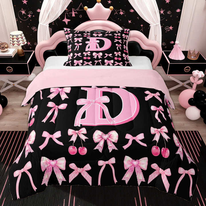 Erosebridal Bowknot Letter D Twin Comforter Sets for Kid, Princess Style Bedding Set, 2 Pieces