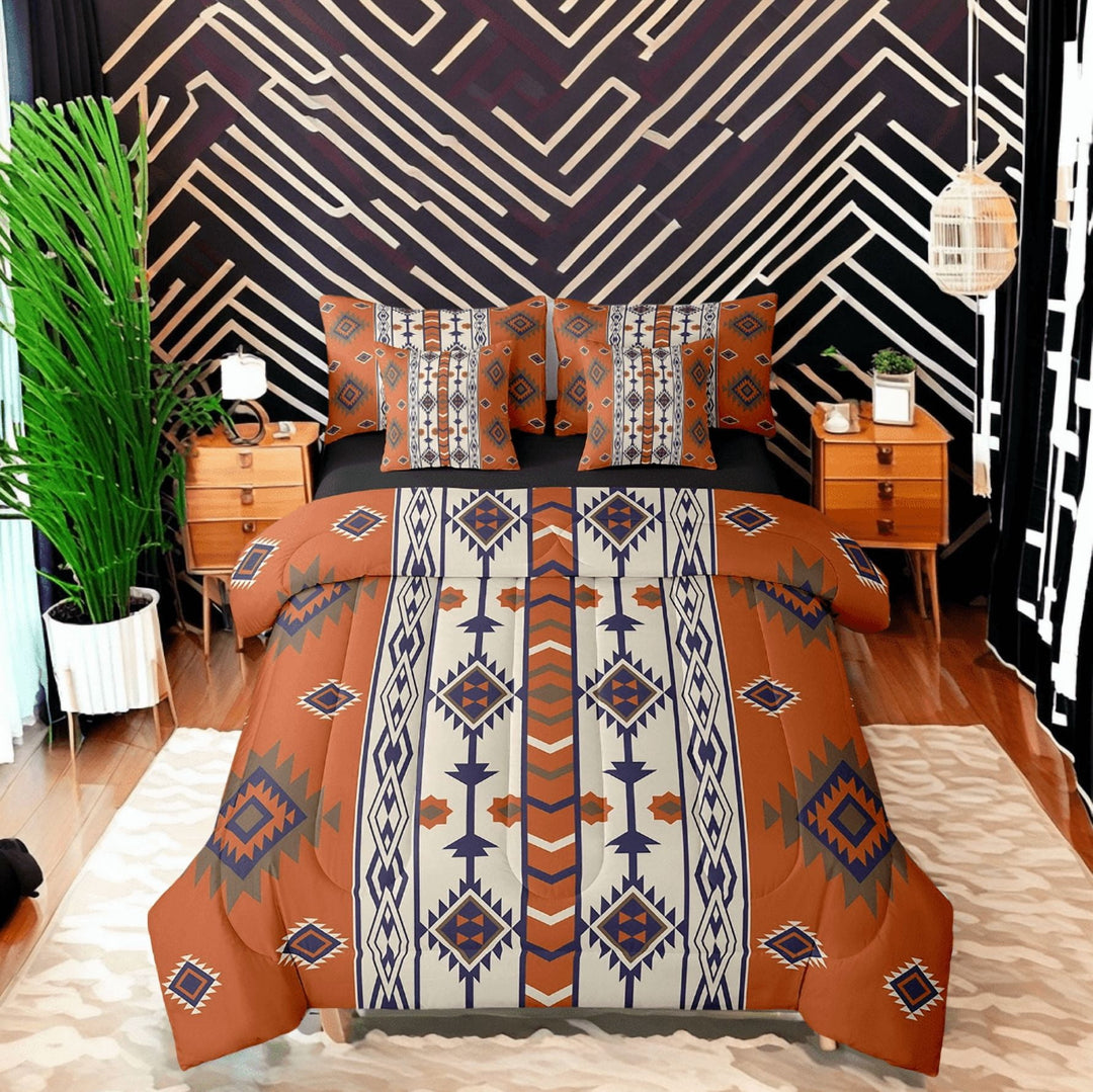 Boho Aztec Bed In A Bag 7 Piece Western Bohemian Queen Comforter Set With Sheets American Southwestern Bedding Set Adults,Southwest Tribal Geometric Bed Set