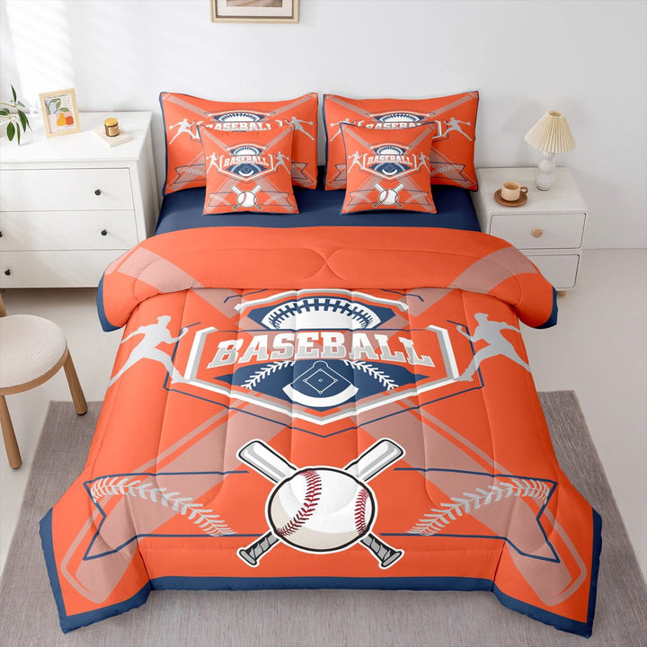 Baseball 7 Pieces Bedding Set Baseball Player Twin Comforter Set with Sheets Room Decor Sports Bed in a Bag Ball Game Reversible Bed Sets Bedroom Decor,Detroit