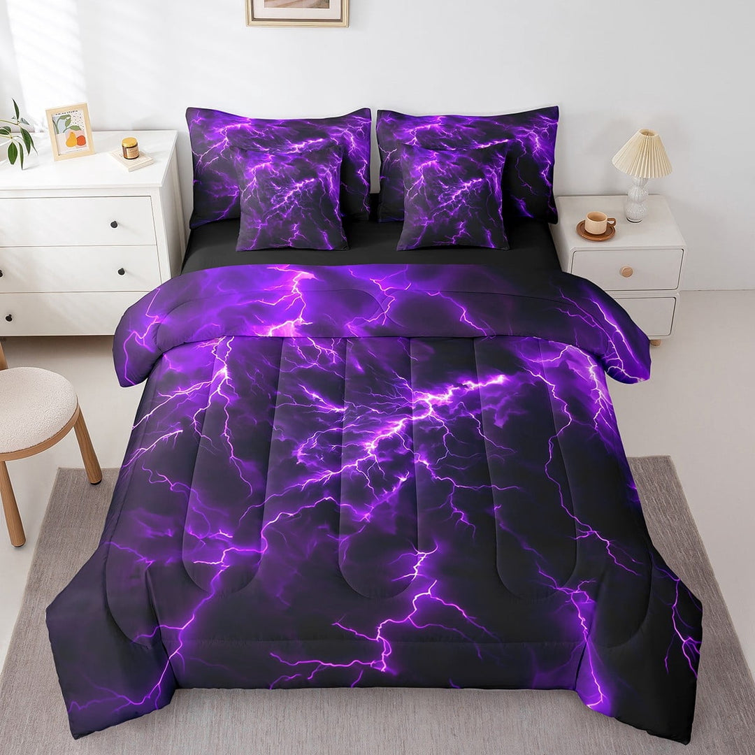Erosebridal Cool Lightning Bedding Sets Queen Size, Extreme Weather Comforter Sets with Sheets, Modern Abstract Geometric Reversible Bed Set, Ultra Soft Room Decor, 7pcs