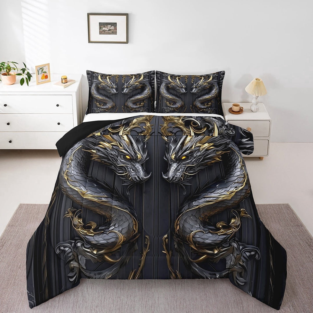 Erosebridal Magical Wildlife Bedding King Comforter Set,Animal Dragon Bedding Sets King with Comforter,Oriental Decor,Reversible,Super Cozy,3-Piece
