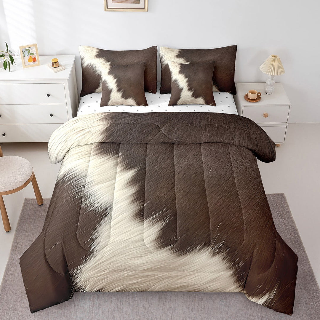 Brown Cowhide Print King Comforter Set 7 Pieces,Cow Comforter King Size for Bed Reversible,Cute Cow Hair Bed in a Bag with Comforter,Sheets,Pillowcases &amp; Shams
