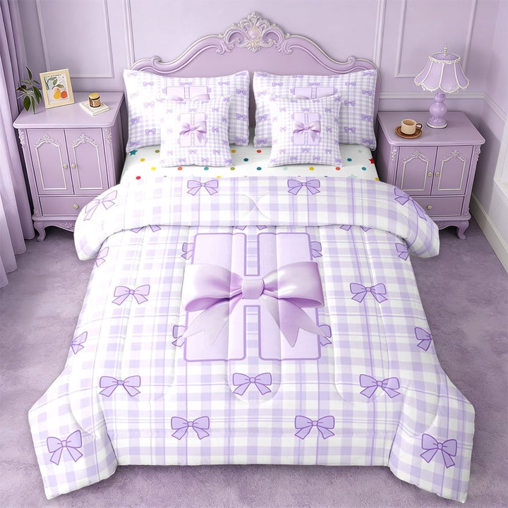 Erosebridal Dreamy Princess Bow Tie 7-Piece Twin Bedding Sets For Kids,Girls Ribbon Bowknot Theme Initial Letter H Bedding Comforter Set,Reversible