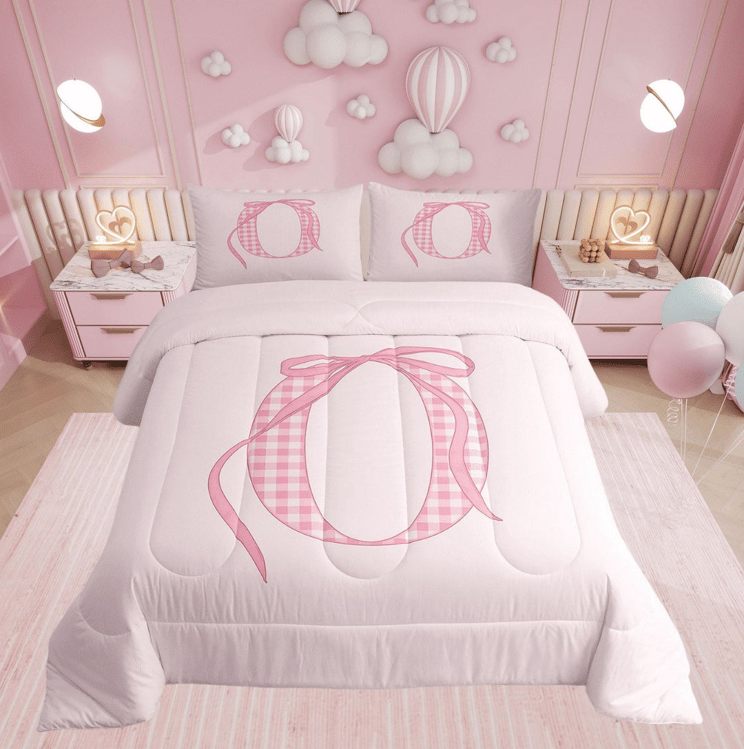 Erosebridal Bowknot Comforter Sets Twin Size for Teens, Initial O Letter Comforters &amp; Duvets, Monogrammed Decor, Reversible 2pcs