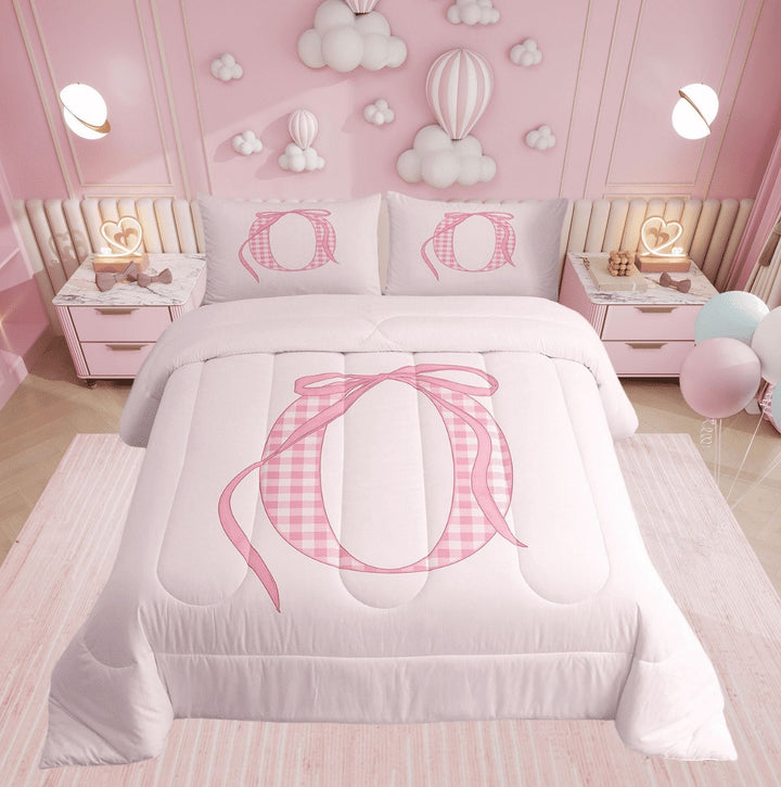 Erosebridal Bowknot Comforter Sets Twin Size for Teens, Initial O Letter Comforters &amp; Duvets, Monogrammed Decor, Reversible 2pcs