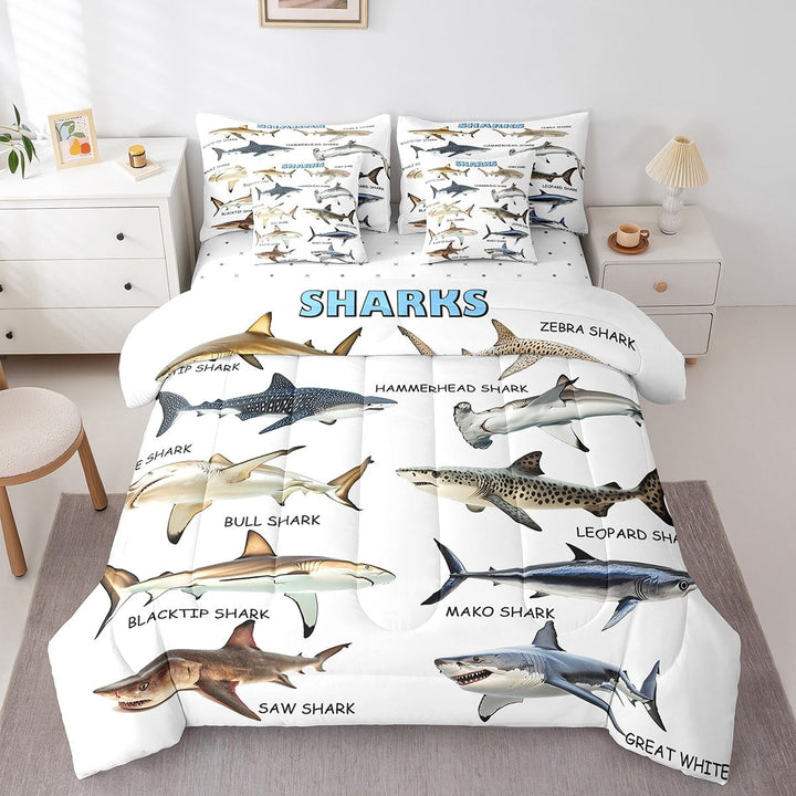 Erosebridal Sharks Bedding Sets Queen Size , Sea Marine Wildlife Comforter Sets with Sheets, Super Cozy 7 Pieces
