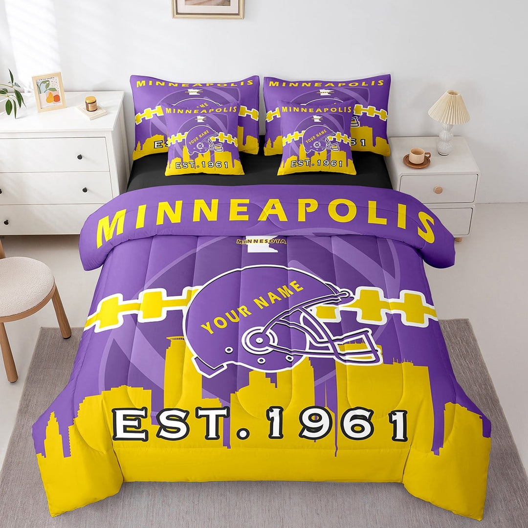 Erosebridal 7 Pcs Comforter Set Twin Size,Customized Football Bed in a Bag with Flat Sheet and Fitted Sheet and Adults,Football City Bedding Set with Pillowcase and Sham(Minnesota)
