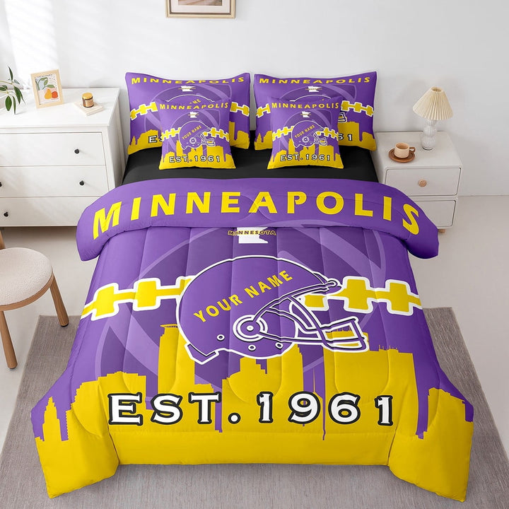 Erosebridal 7 Pcs Comforter Set Twin Size,Customized Football Bed in a Bag with Flat Sheet and Fitted Sheet and Adults,Football City Bedding Set with Pillowcase and Sham(Minnesota)