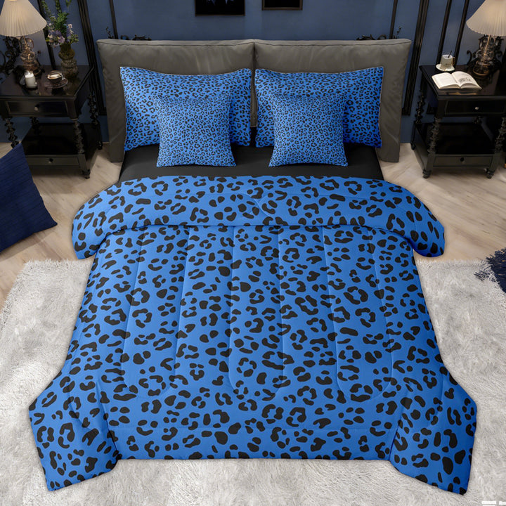 Erosebridal Blue Cheetah Print Kid Twin Bedding Sets, Western Leopard Bedding Comforter Set, 7-Piece