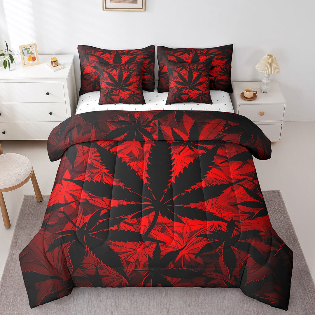 YST 7 Pcs Marijuana Leaf Comforter Set Queen Size,Neon Cannabis Leaf Bed in a Bag with Flat Sheet and Fitted Sheet for Kids and Adults,Marijuana Weed Leaf Bedding Set with Pillowcase and Sham