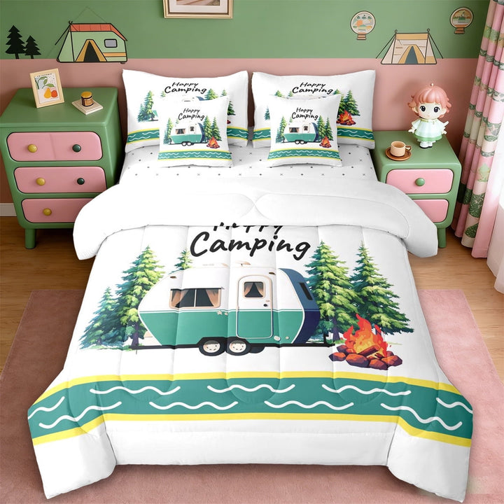 Erosebridal Rustic Camping Camper 7-Piece Twin Bedding Sets,Adventure Themed Bedding Comforter Set For Boys Kids,Reversible