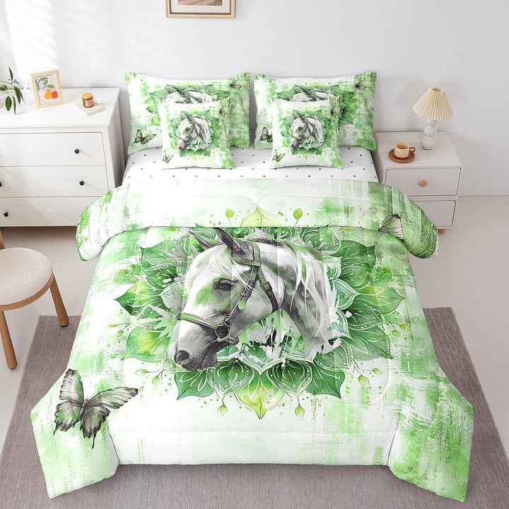 Horse Print Bedding Comforter Sets 7pcs Animal Wildlife Bed in a Bag,Tribal Mandala Floral Twin Bedding Sets Green Oil Painting Comforter Set,Modern Ombre Bedding Sets &amp; Collections