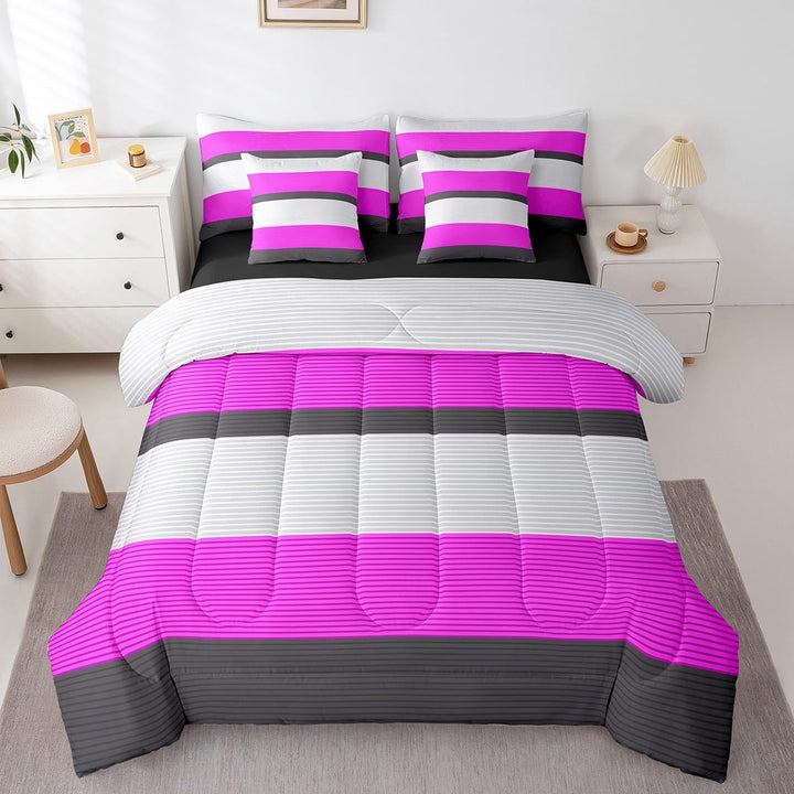 Erosebridal Abstract Lines Bedding Sets Twin Size,Geometric Stripes Comforter Sets with Sheets,Geometry Lines Bed in a Bag Twin size,Lightweight Teens Bedroom Decor,Reversible,7pcs
