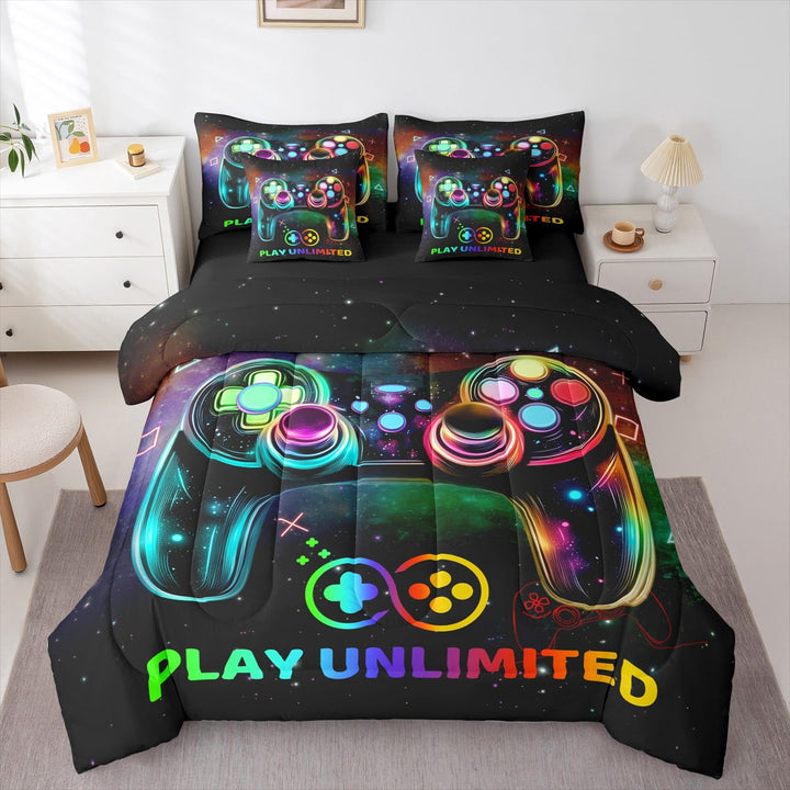 Erosebridal Boys Gaming Bedding Sets Queen 7Pcs,Video Game Boys Bed In A Bag Queen,Starry Sky Gamepads Gaming Queen Bedding For Boys