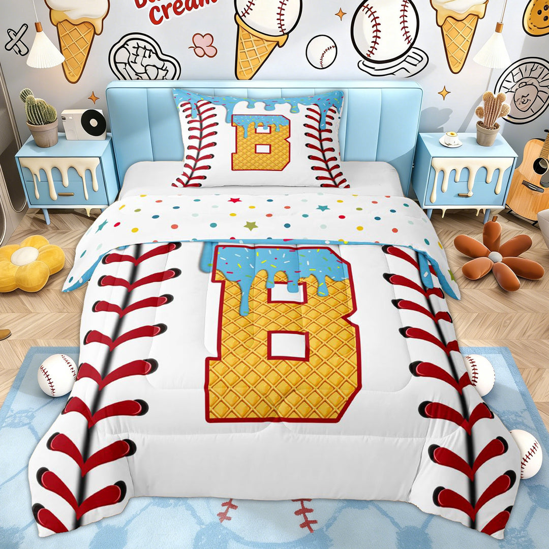 Erosebridal Ball Monogrammed B Kids Twin Comforter Sets, Ice Cream Drip Bedding Set, 2-Piece