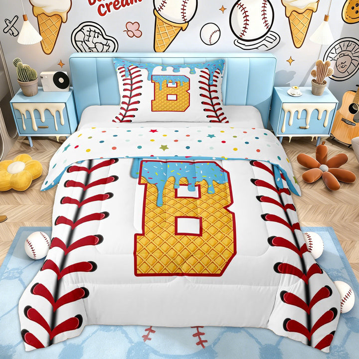 Erosebridal Ball Monogrammed B Kids Twin Comforter Sets, Ice Cream Drip Bedding Set, 2-Piece