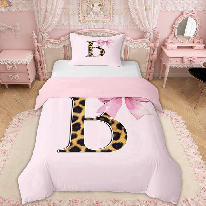 Erosebridal Princess Pink Bow Twin Bedding, Cartoon Initial B Duvet Cover Set for Girls Kids, Pink Reversible, 1 Duvet Cover and 1 Pillowcase (No Comforter), 2pcs