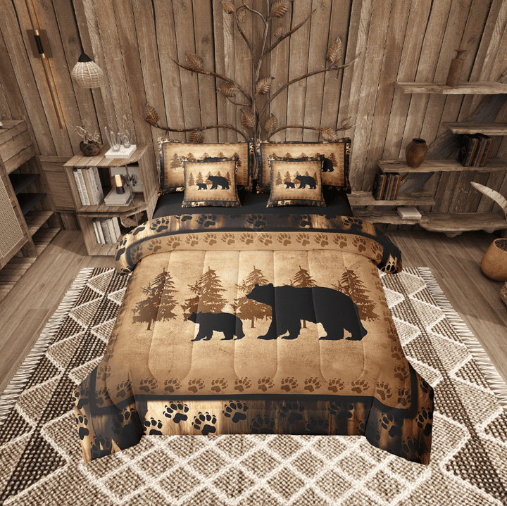 Erosebridal Wildlife Bear Bedding Sets Twin Size,Jungle Animal Comforter Sets with Sheets,Rustic Cabin Bed in a Bag Twin size,Microfiber Safari Room Decoration,Reversible,7pcs