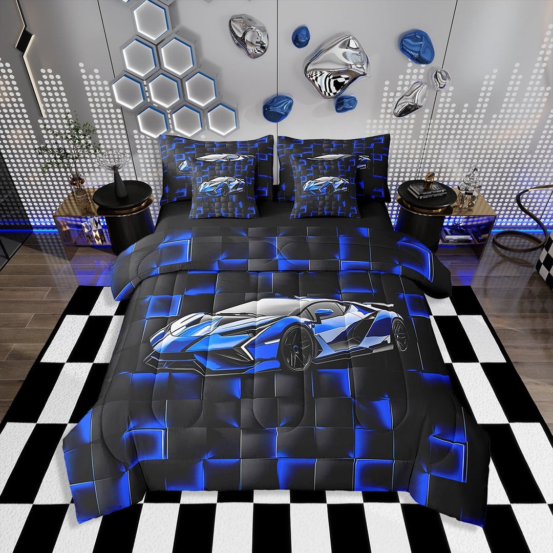 Erosebridal Gradient Rectangle Bed in a Bag Twin size, Cool Racing Car Bed Set, Extreme Sports Decor, Reversible