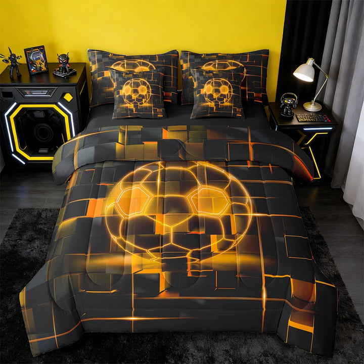 Erosebridal Girls Football Bed in a Bag Twin Size,Sports Game Bed Set,Orange Geometric Glowing Plaid Bedding Twin Size,Microfiber Bedroom Decor Reversible,7 Pieces