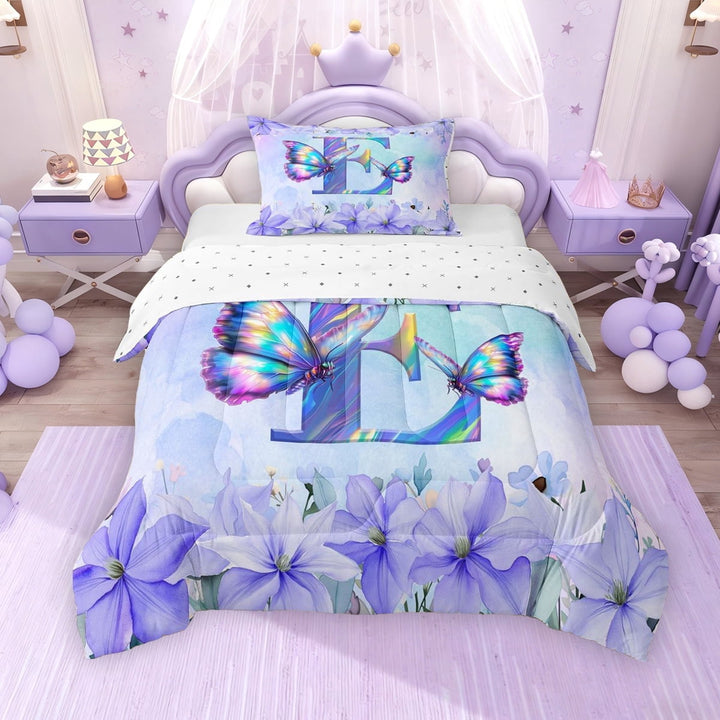 Erosebridal Purple Butterfly Twin Comforter Sets for Girls, Garden Flower Floral Bedding Set, Personalized E, Reversible, 1 Comforter and 1 Pillowcase
