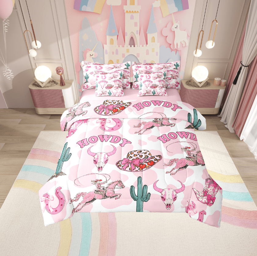 Erosebridal Bull Skull Bedding Sets Twin Size,Cow Print Comforter Sets with Sheets,Hat Horseshoe Bed in a Bag Twin size,Ultra Soft Western Room Decor,Reversible,7pcs