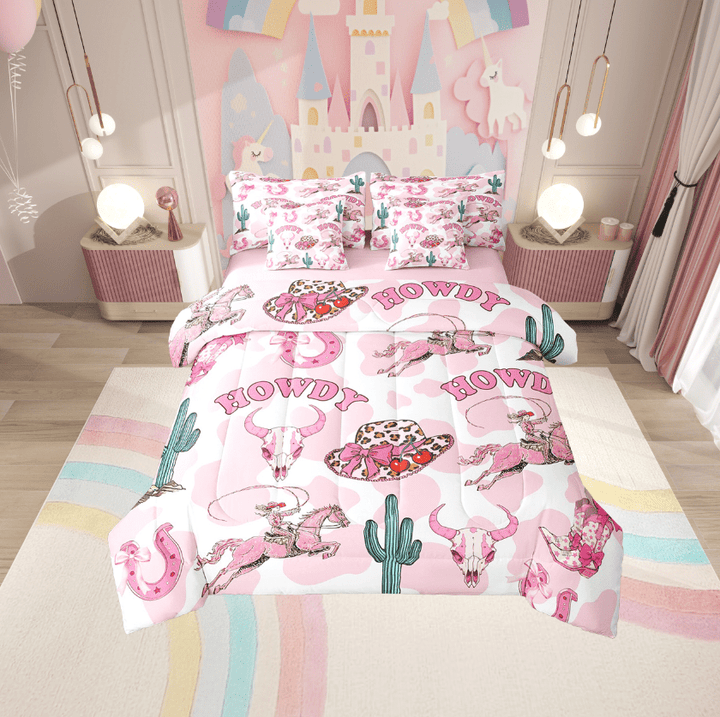 Erosebridal Bull Skull Bedding Sets Twin Size,Cow Print Comforter Sets with Sheets,Hat Horseshoe Bed in a Bag Twin size,Ultra Soft Western Room Decor,Reversible,7pcs