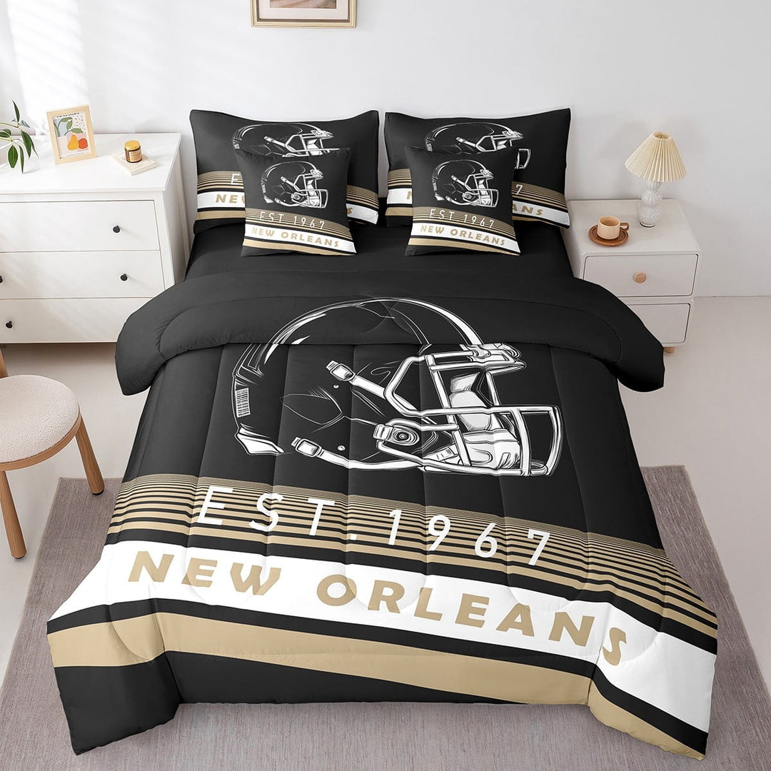Erosebridal New Orleans Bed in a Bag Twin Size,yellow Stripes Bed Set,Rugby Helmet Bedding Twin Size,Stylish Living Room Decoration Reversible,7 Pieces