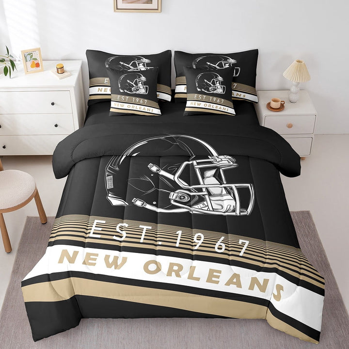 Erosebridal New Orleans Bed in a Bag Twin Size,yellow Stripes Bed Set,Rugby Helmet Bedding Twin Size,Stylish Living Room Decoration Reversible,7 Pieces