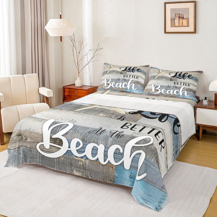 Erosebridal Teens Ocean Beach Bed Sheets 4pcs,Vintage Sea Cabin King Sheets For Boys Girls,Luxury Bedroom Decor