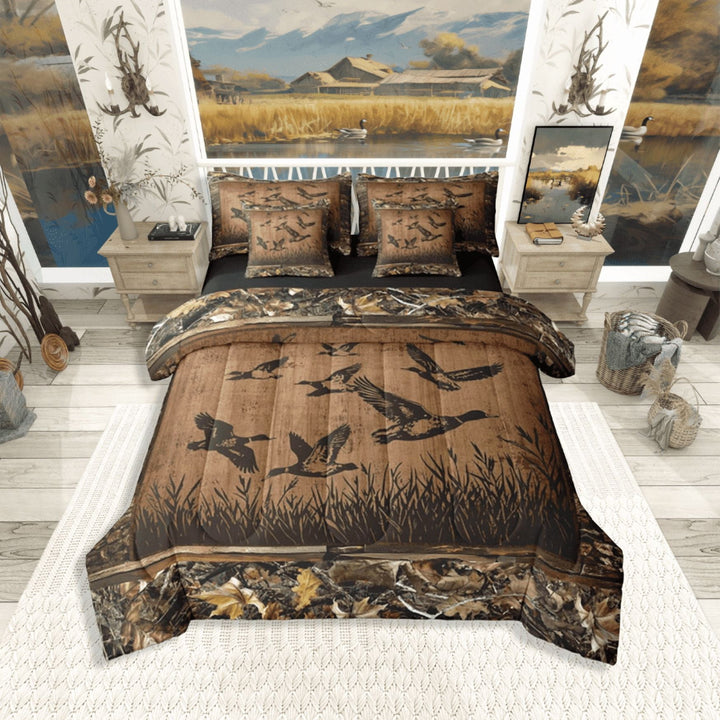 Manfei Mallard Duck 7pcs Full Bedding Set - Cabin Vintage Hunting Fishing Style