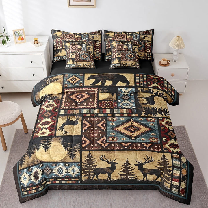 Erosebridal Rustic Aztec Bed in a Bag Full size, Deer Animal Bed Set, Tribal Geometric Decor, Reversible