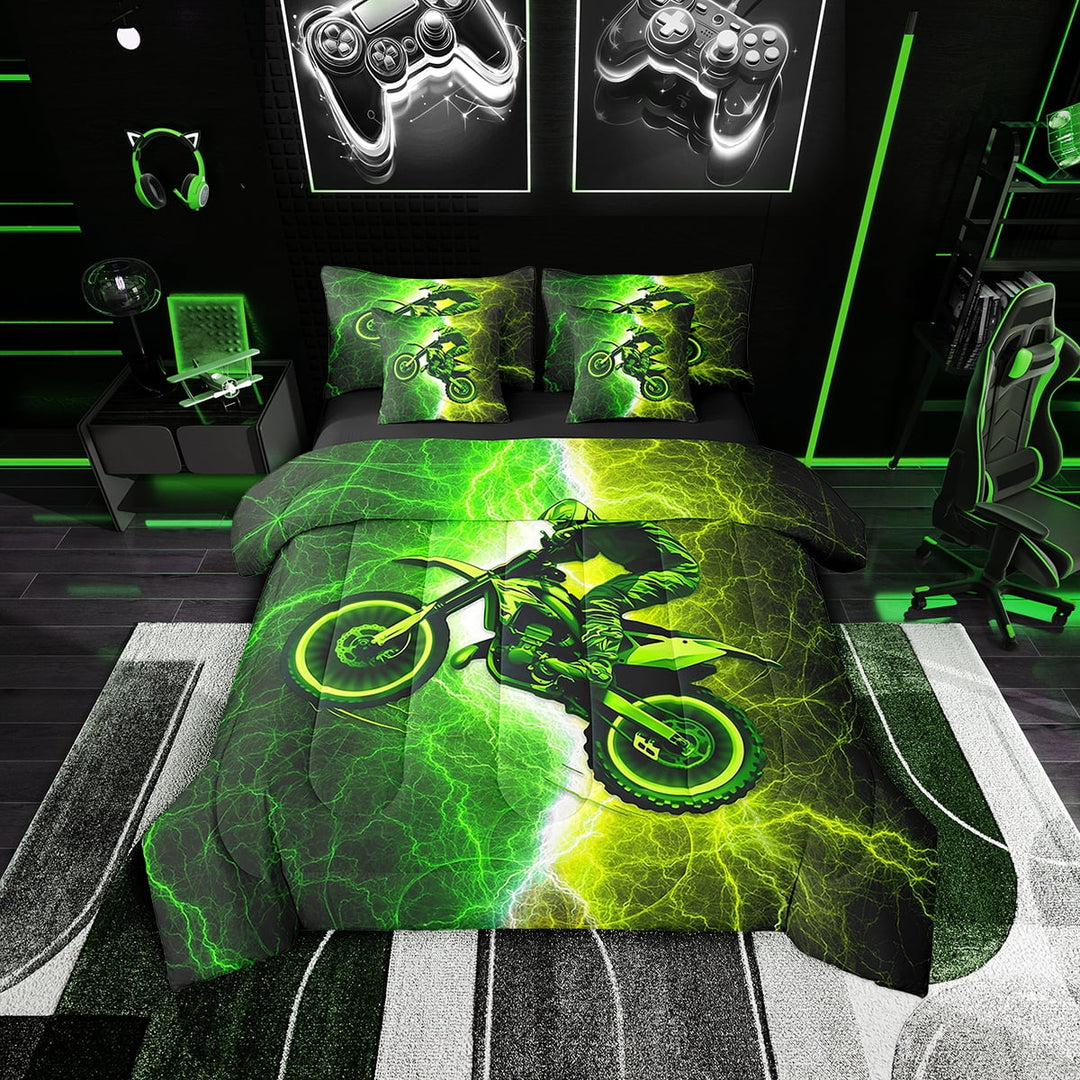 Erosebridal Car Theme Bed in a Bag Twin size 7 Pieces, Dirt Bike Bed Set Men, Lightweight