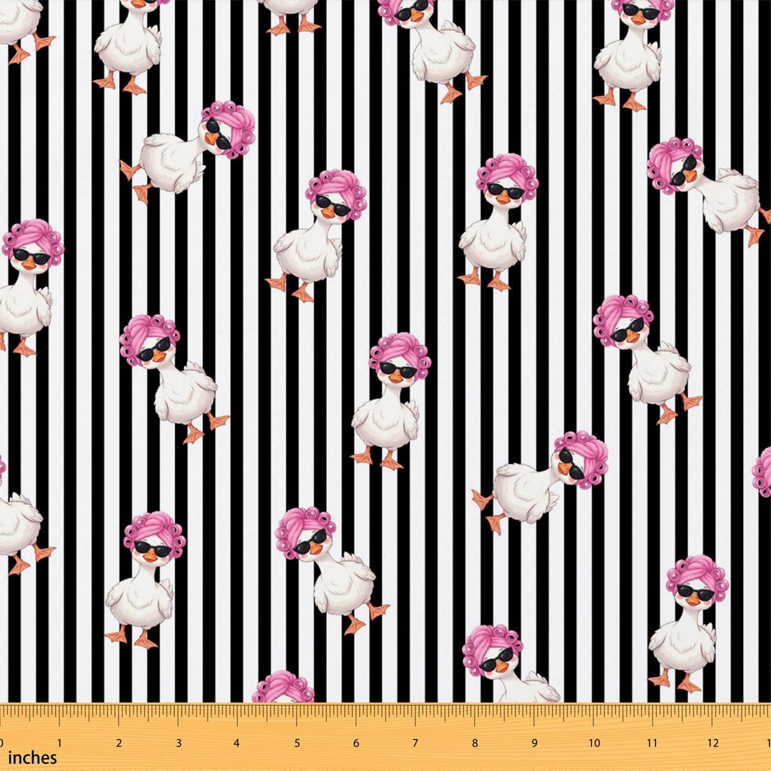Manfei Cartoon Goose Fabric by the Yard 1 Yard, Cute Animal Home Decor Fabric by the Yard, Black White
