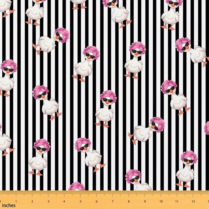 Manfei Cartoon Goose Fabric by the Yard 1 Yard, Cute Animal Home Decor Fabric by the Yard, Black White
