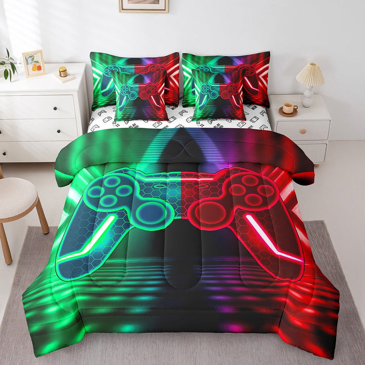 Erosebridal Gaming Bedding Full Size, Red Honeycomb Bed in a Bag Full size, Geometric Bedroom Decor, Reversible 7pcs