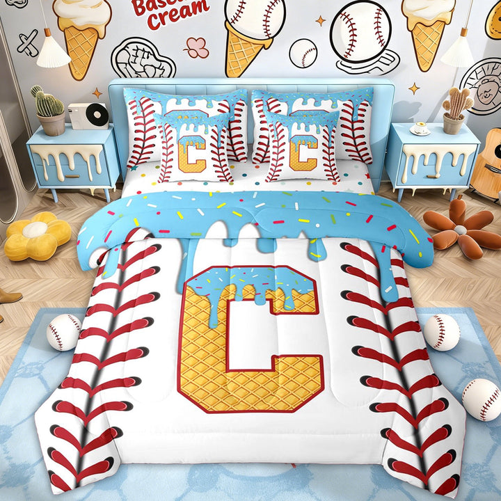 Erosebridal Ice Cream C Letter Twin Bedding Sets, Cartoon Baseball Bedding Comforter Set, 7 Pieces