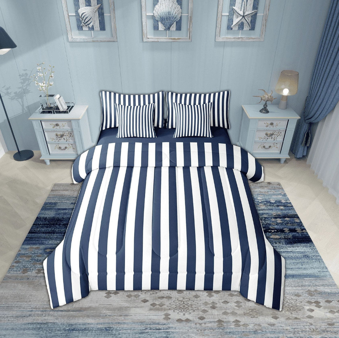 Erosebridal Teens Abstract Bedding Twin Size, Navy Geometric Bed Set, Modern Fasgion Reversible Bedding Sets Twin Size, Breathable Room Decoration, 7pcs