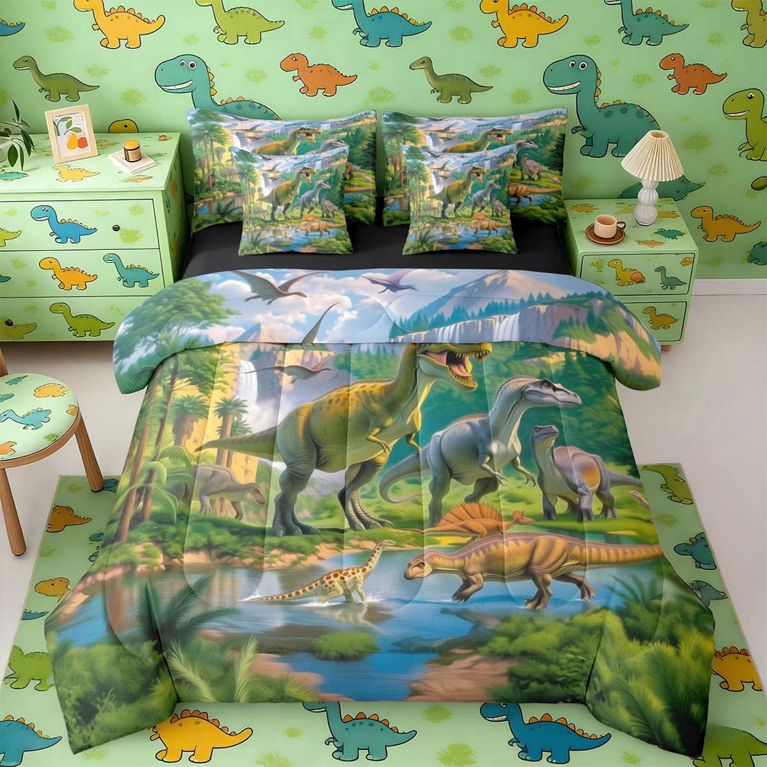 Erosebridal Cartoon Dino Twin Bedding Sets for Boys Girls, Wild Dinosaur Bedding Comforter Set