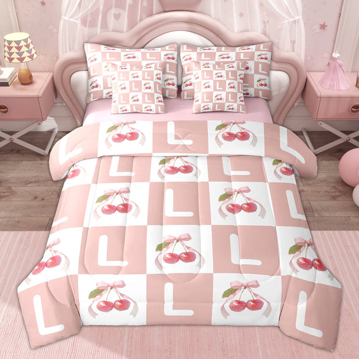 Erosebridal Ribbon Love Heart Bedding Comforter Set for Girl, Purple Watercolor King Bedding Sets, 7pcs