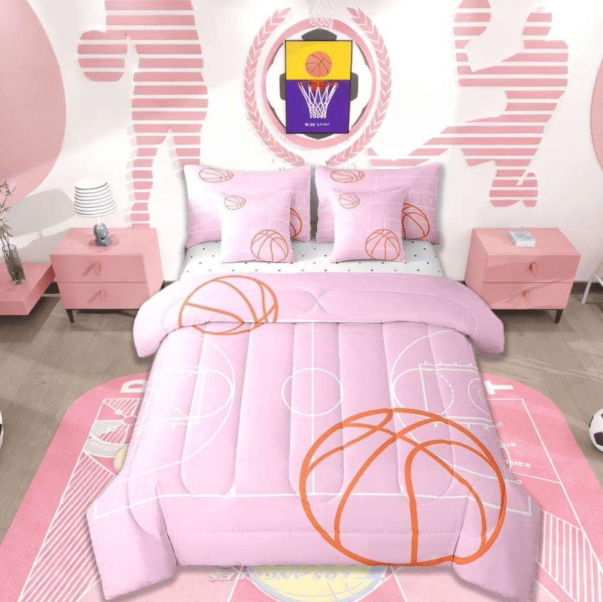 Manfei Basketball Sport 7 Pieces Bedding Comforter Set For Boys Girls,Kids Ball Game Full Bedding Set Reversible