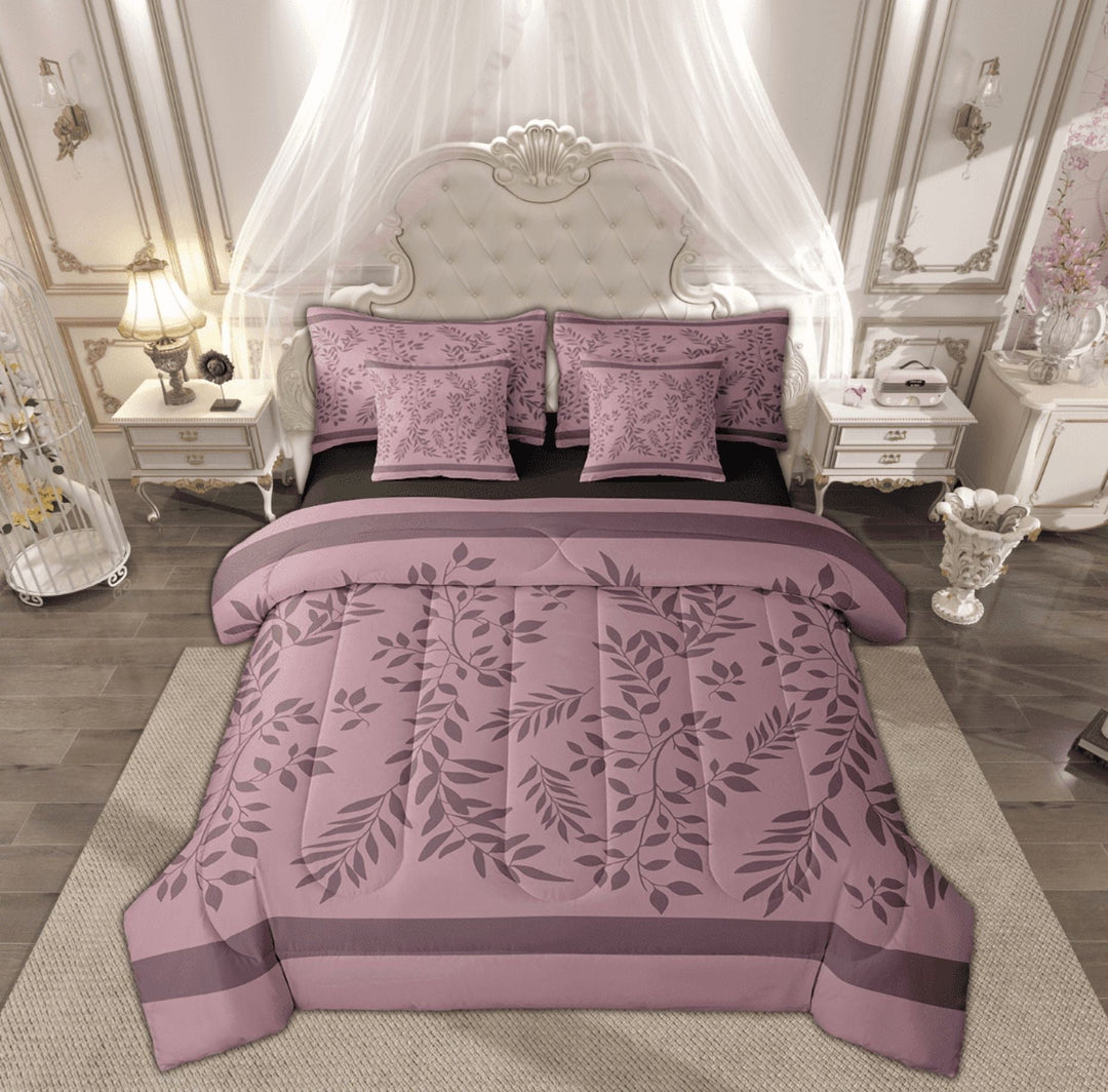 Manfei Rustic Leaf Bedding Sets Full Size, Vintage Fashion Bed in a Bag Full size, Adult Female Male Reversible Comforter Sets with Sheets, Lightweight Bedroom Decorative, 7pcs