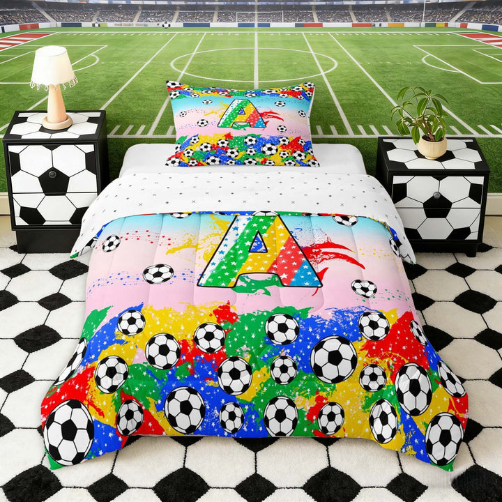 Erosebridal Letter A Gradient Soccer Ball Print Twin Comforter Sets, Sports Monogram Bedding Set for Kids Boys and Girls, Reversible 2 Pieces, 1 Comforter and 1 Pillowcase