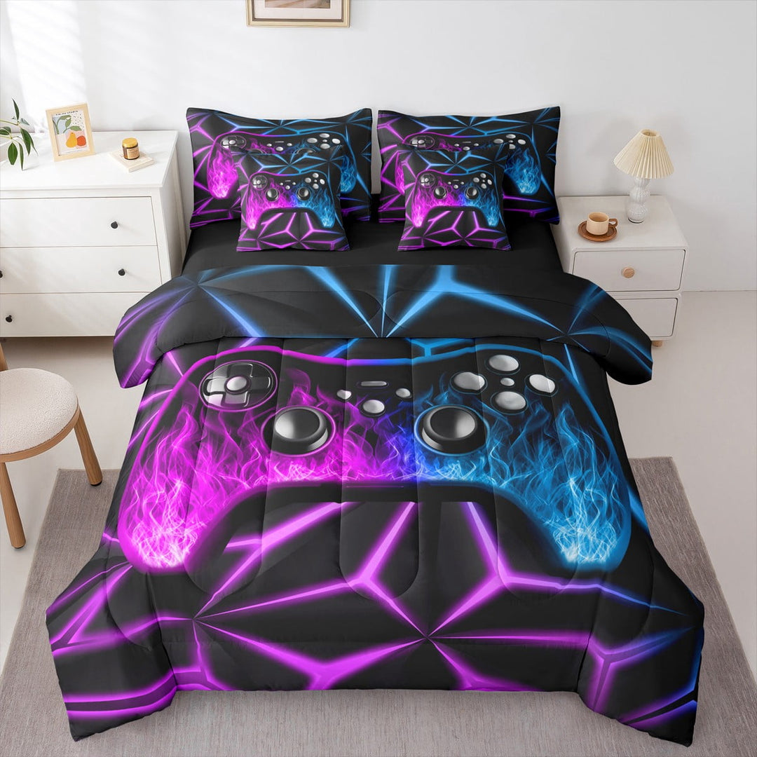 Erosebridal Gaming Bedding Twin Size 7-Piece , Abstract Lines Bed Set, Black Purple Blue, Reversible