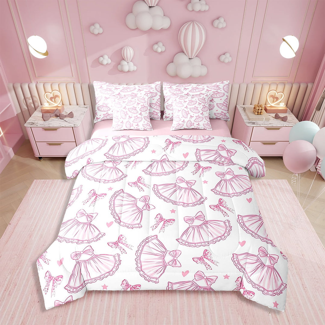 Erosebridal 7 Piece Pink Bow Bed in a Bag Twin Cute Pink Bowknot Sheet Set,Princess Ballet Dress Bed Set Women Bow Tie Bedding Set with Comforter Romantic Cushion Covers