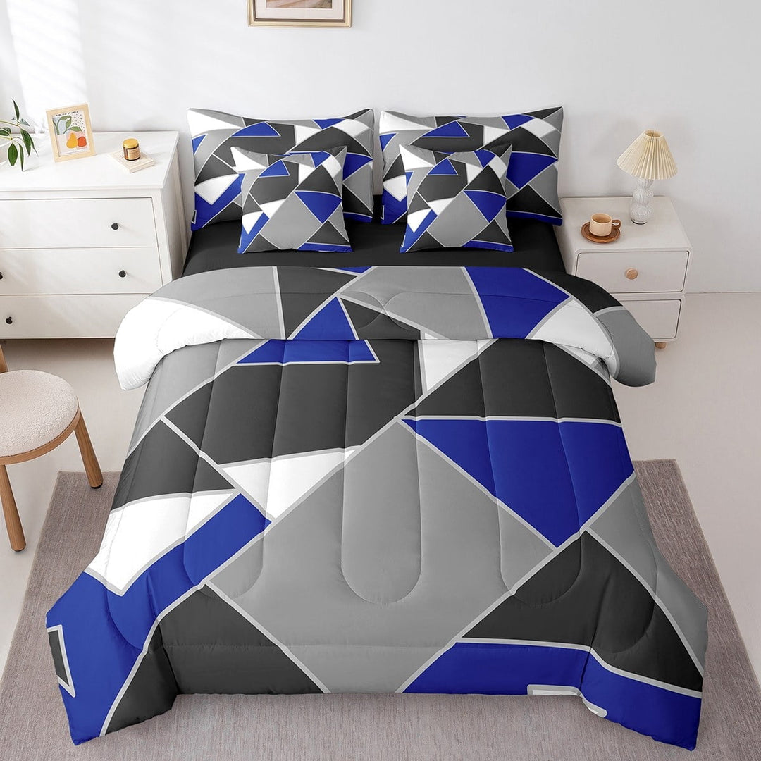 Erosebridal 7-Piece Abstract Geometric Twin Size Bedding Set, Reversible Mid Century Comforter Set With Sheets Triangle Square Bed In A Bag Ultra Soft Vintage Room Decoration