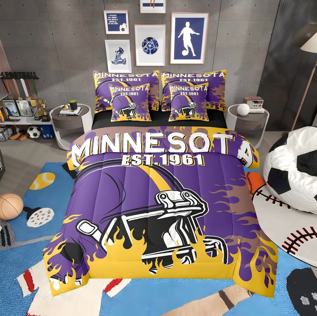 Erosebridal Football Player Bedding Twin Size, Purple Bed in a Bag Twin size, Modern Ball Game Decor, Reversible 7 Pieces